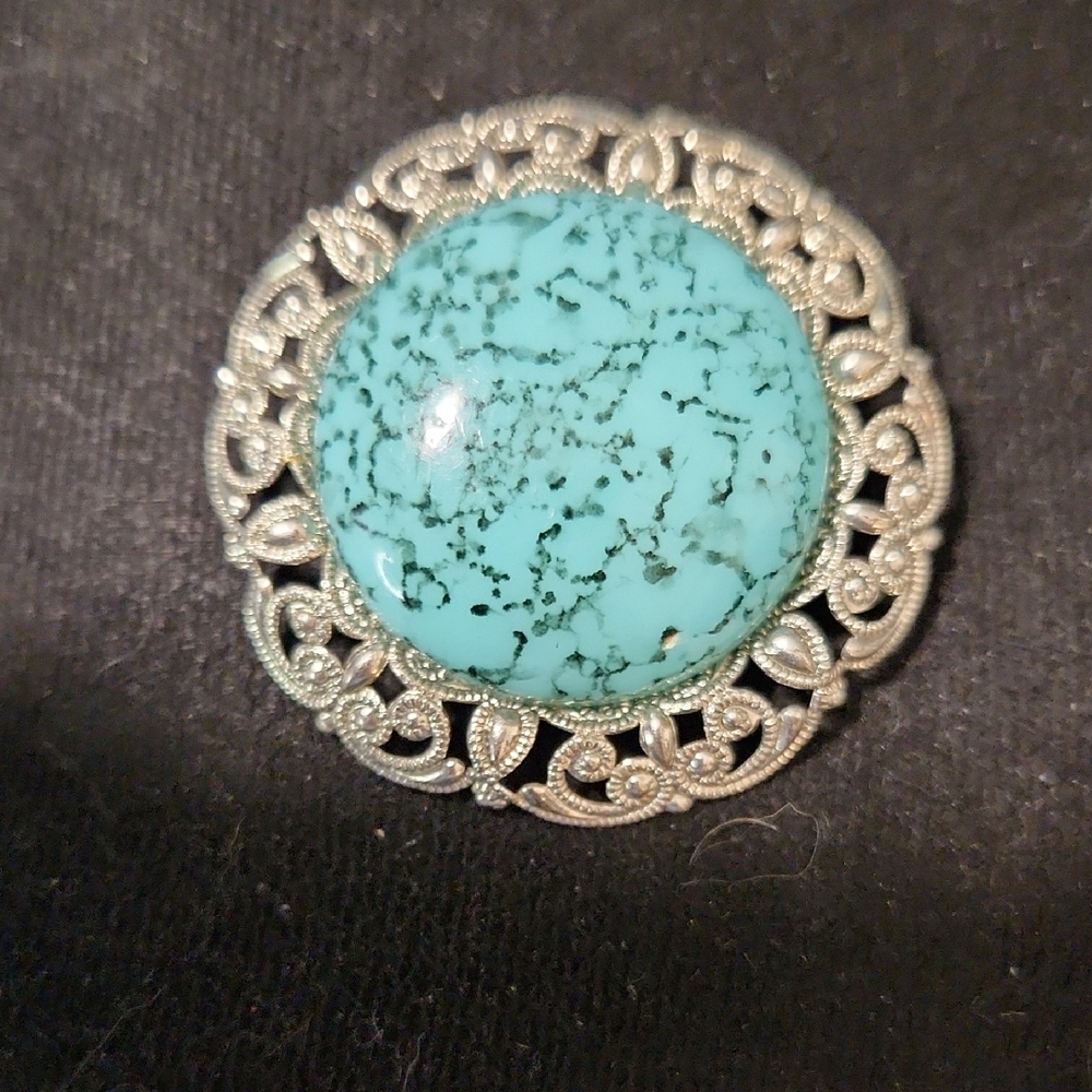 Silver Tone and Faux Turquoise western germany Brooch